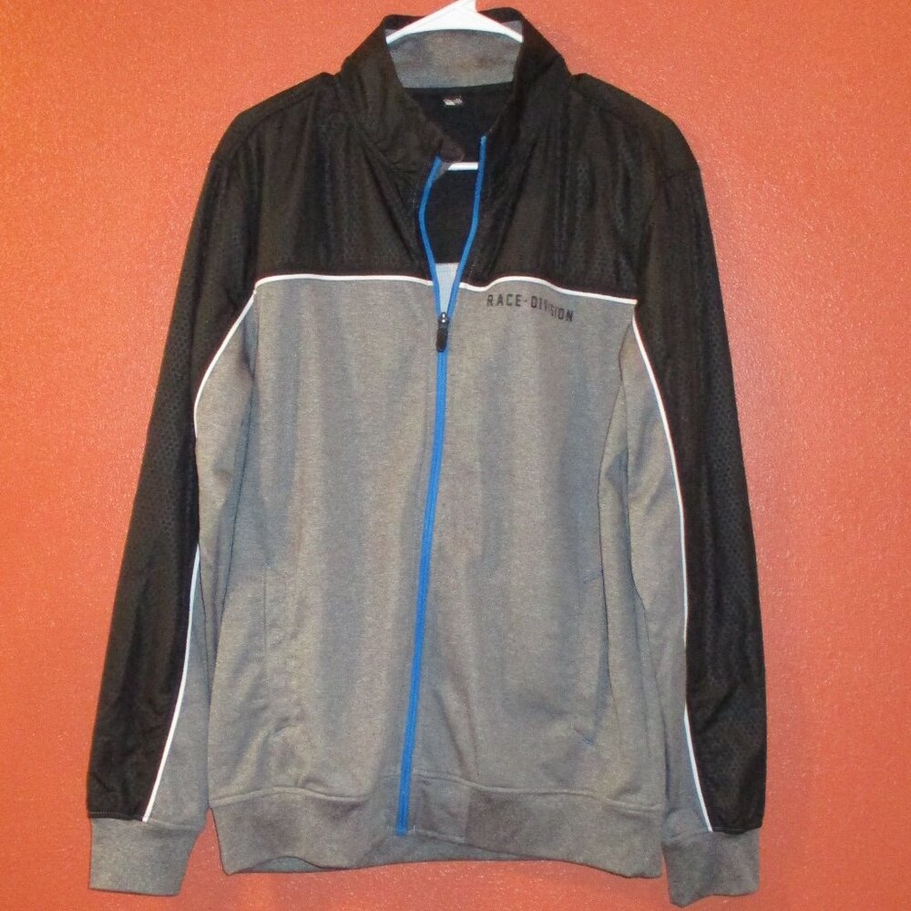 FOX Jacket Head Racing Men Large Black Blue Gray Full Zip Pockets Jacket